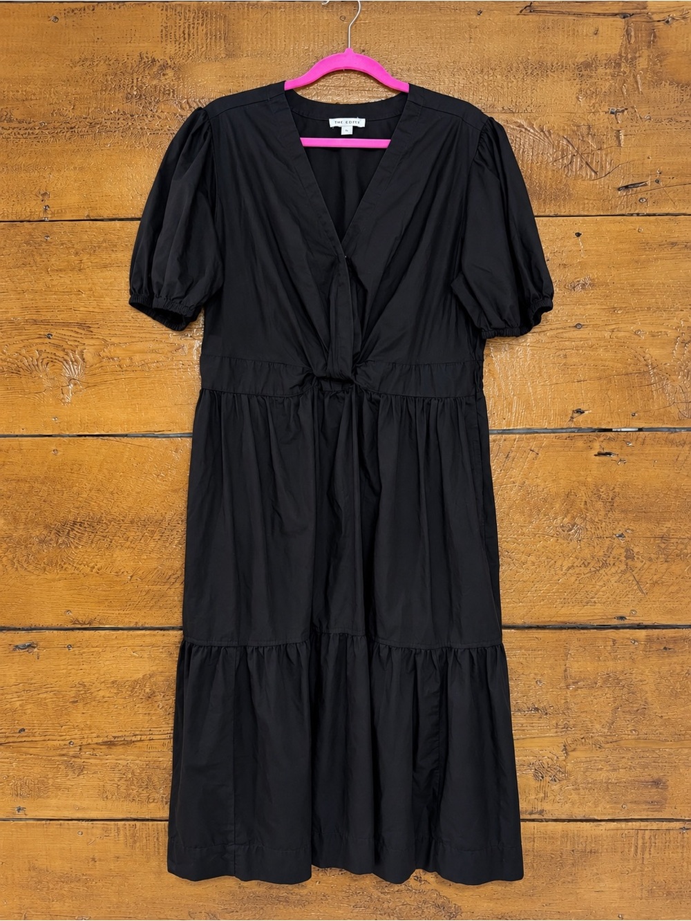 Free Assembly Black Cotton Puff Sleeve Tiered Midi Dress XL